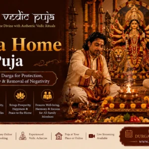 Durga Puja with sacred Hindu rituals and prayers for protection, strength, and blessings